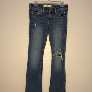 Hollister Blue Denim Jeans in a bootcut style.